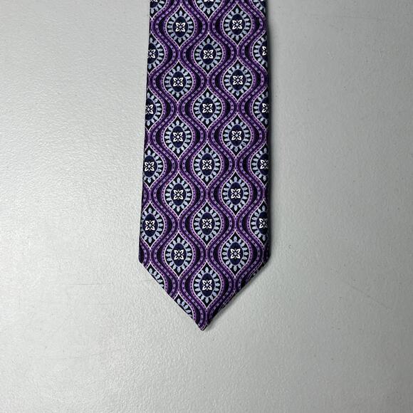 JZ Richards Boulder Silk Tie Purple Mens Designer Medallion Hand Made Necktie - Picture 2 of 10